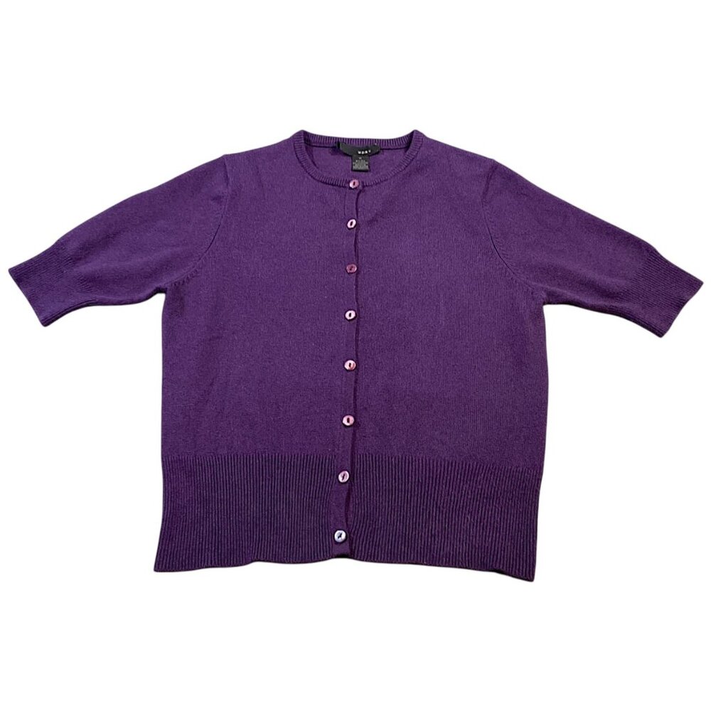 WDNY Cardigan Womens M Purple Silk Cashmere Short Sleeve Sweater Preppy Coquette